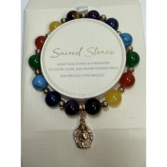 Sacred Stones Semi Precious Beaded Stretch Bracelet New - Picture 5 of 5